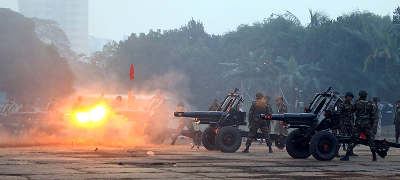 Artillery firing during a military exercise